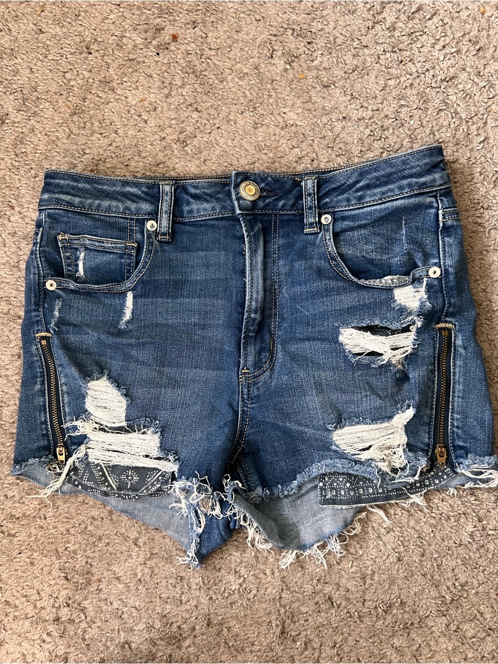 American Eagle Outfitters Super Hi-rise Shortie Distressed Denim Cutoff Shorts - Picture 4 of 8